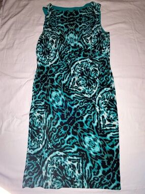Anne Klein Teal and Black Patterned Midi Dress